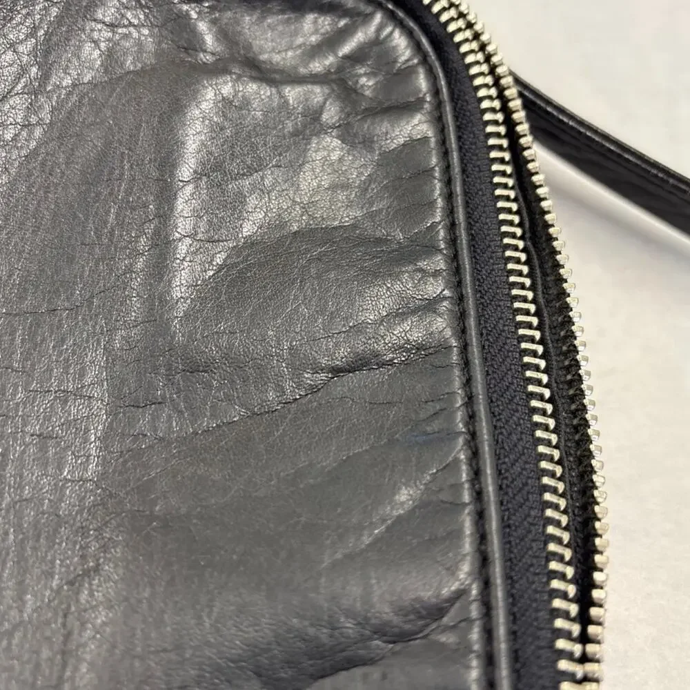 Vintage Ralph Lauren Leather Small Crossbody Bag RL Logo Black 90s Duel Zip Top